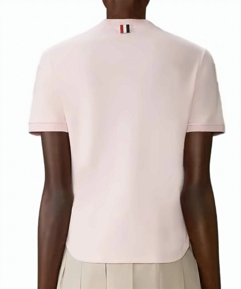 Thom Browne Cropped White Cotton T-Shirt With Pocket Detail