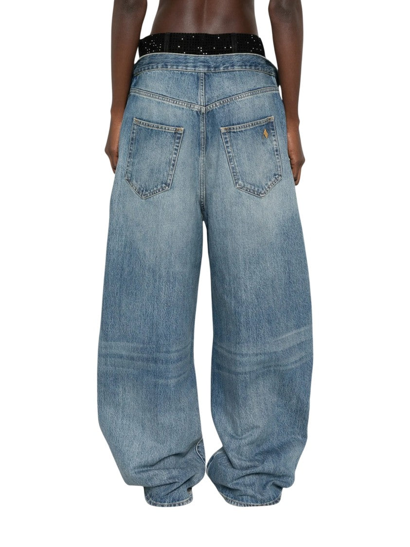 The Attico Long Pant Wide-Leg Gathered-Hem Denim Pants