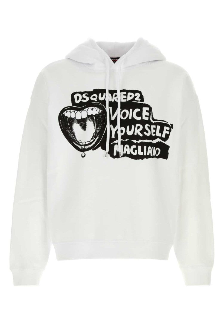 Dsquared2 Cropped White Cotton Sweatshirt With Bold Graphic Design