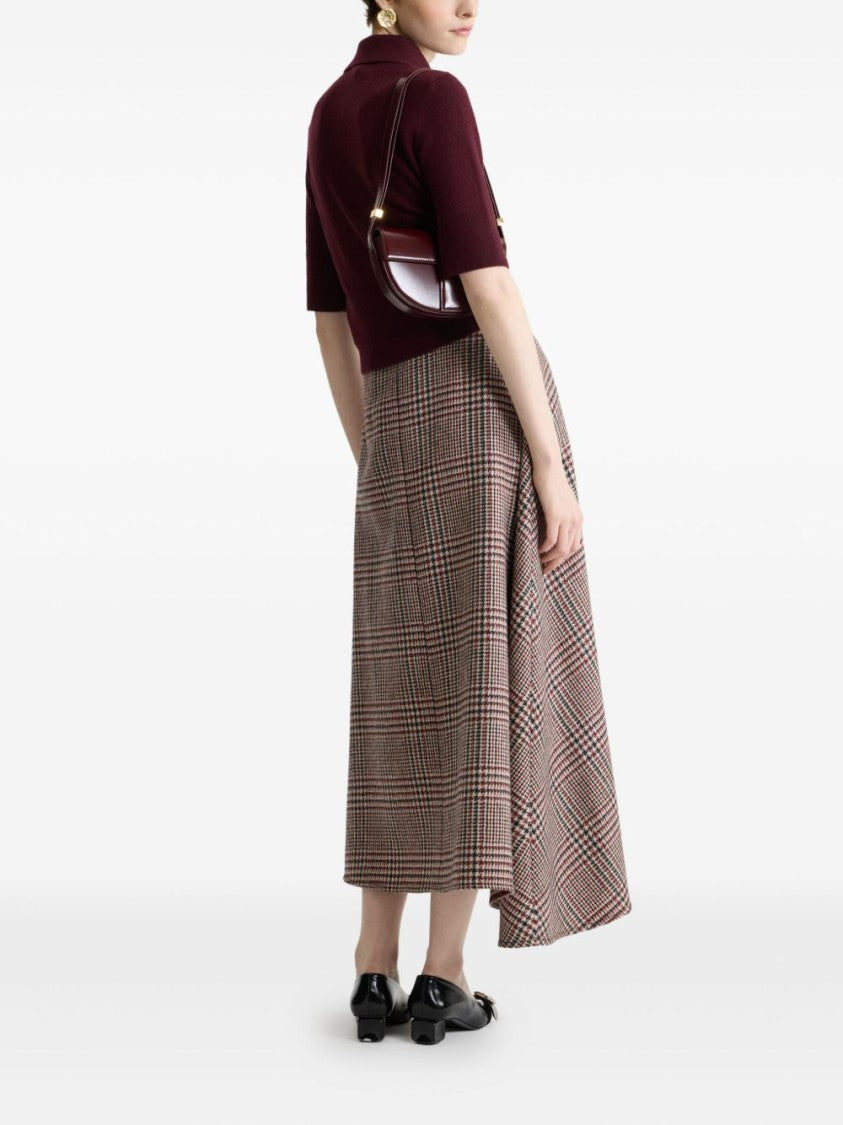 Patou Asymmetrical Hem Midi Skirt In Multicolor Plaid