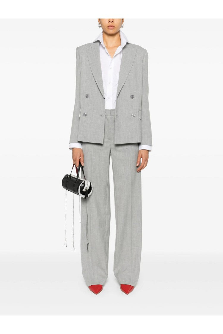 Twin-Set Grey Polyester-Wool Wide-Leg Pants