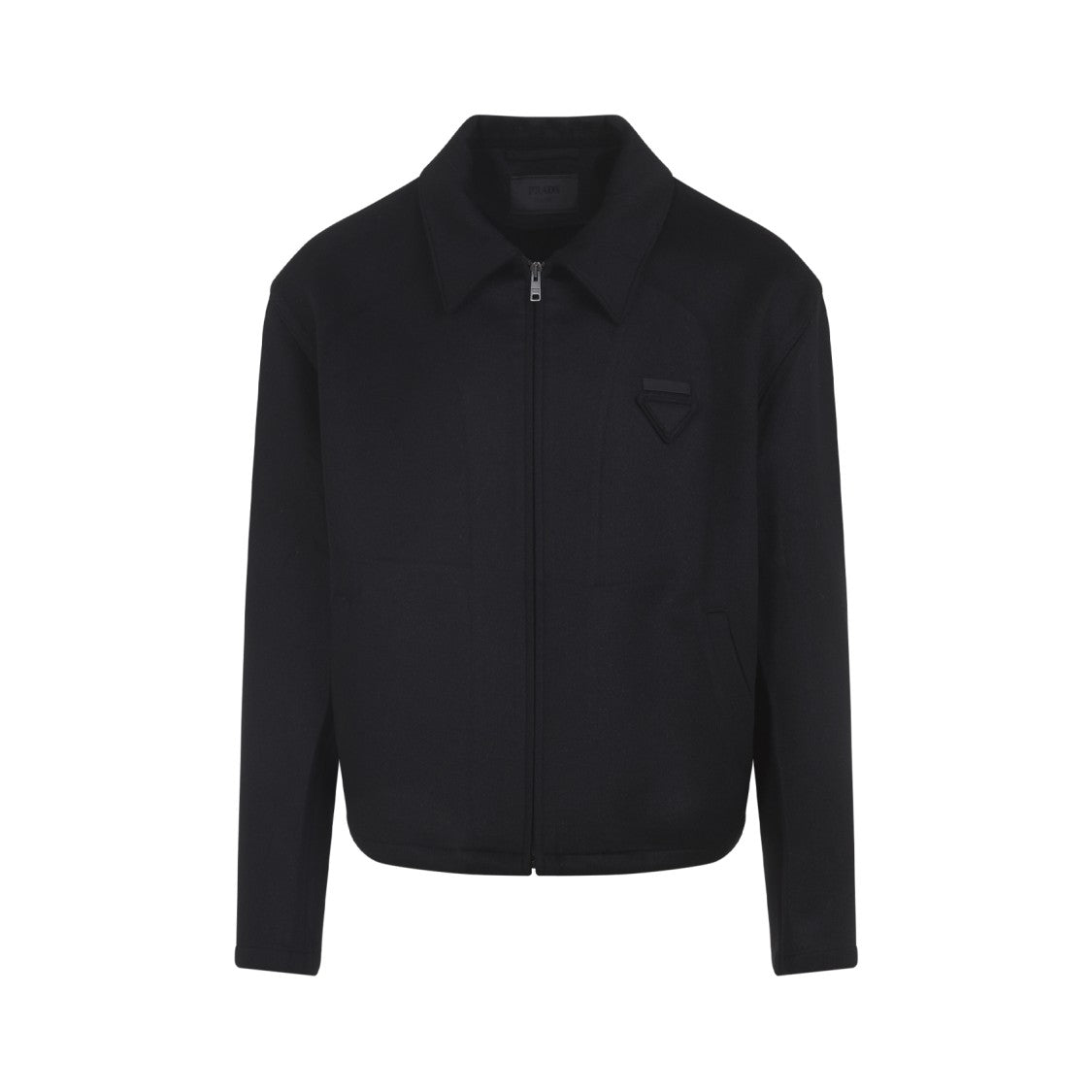 Prada Cropped Black Wool Blend Jacket With Minimalist Design