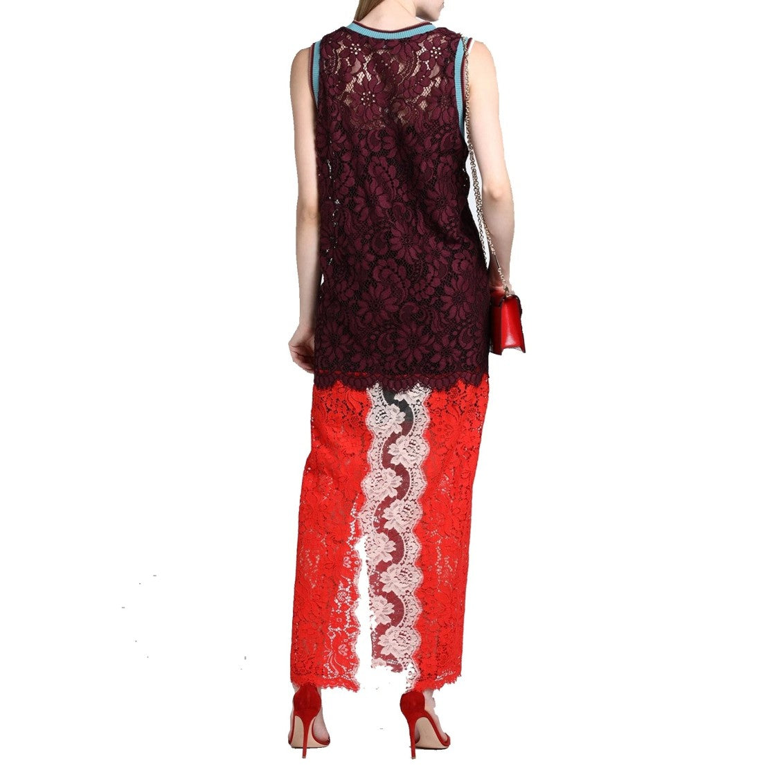 Dolce & Gabbana Burgundy Lace Maxi Dress With Intricate Embroidery