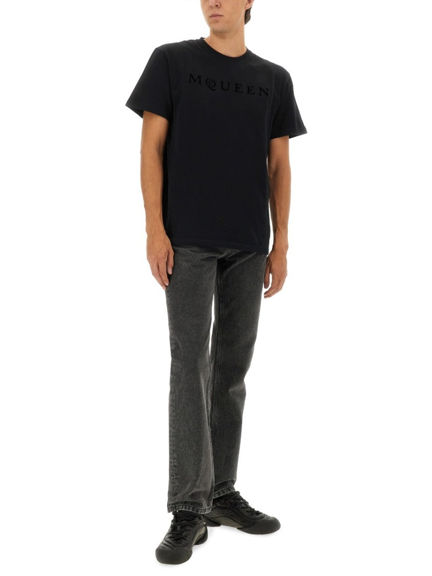 Alexander Mcqueen Crew Neck Subtle Embossed Cotton T-Shirt