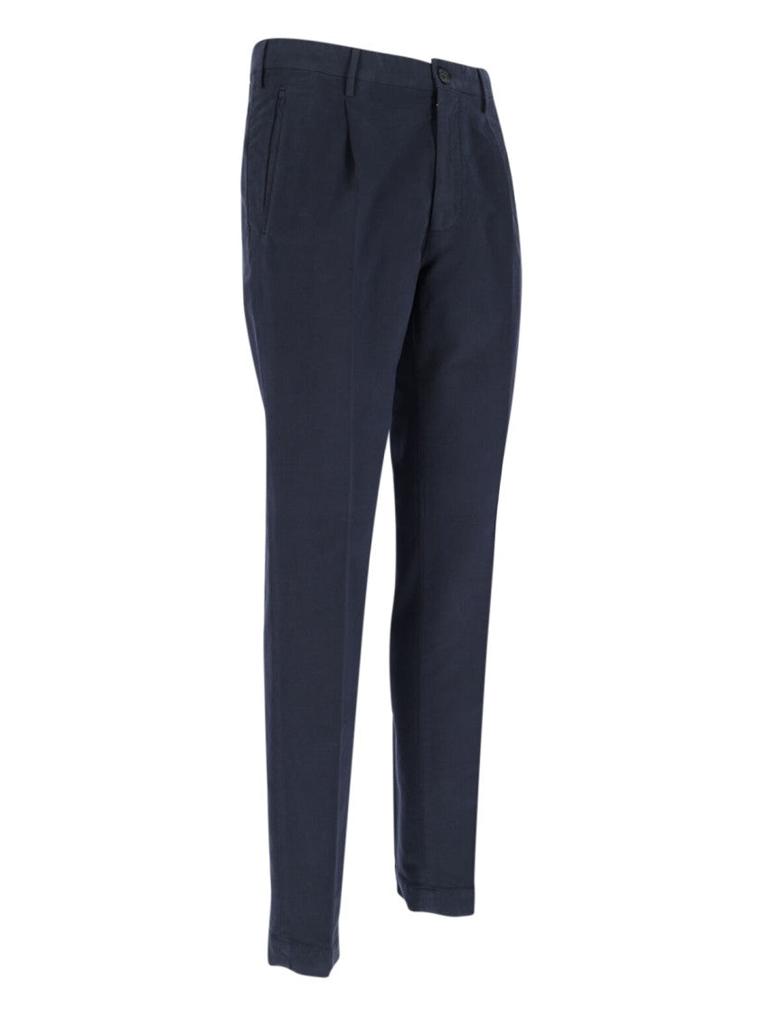 Incotex Navy Chinos With Pleated Front And Classic Straight Leg