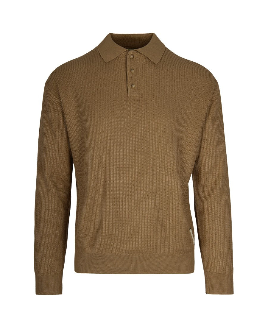 Emporio Armani Brown Ribbed Knit Polo Shirt