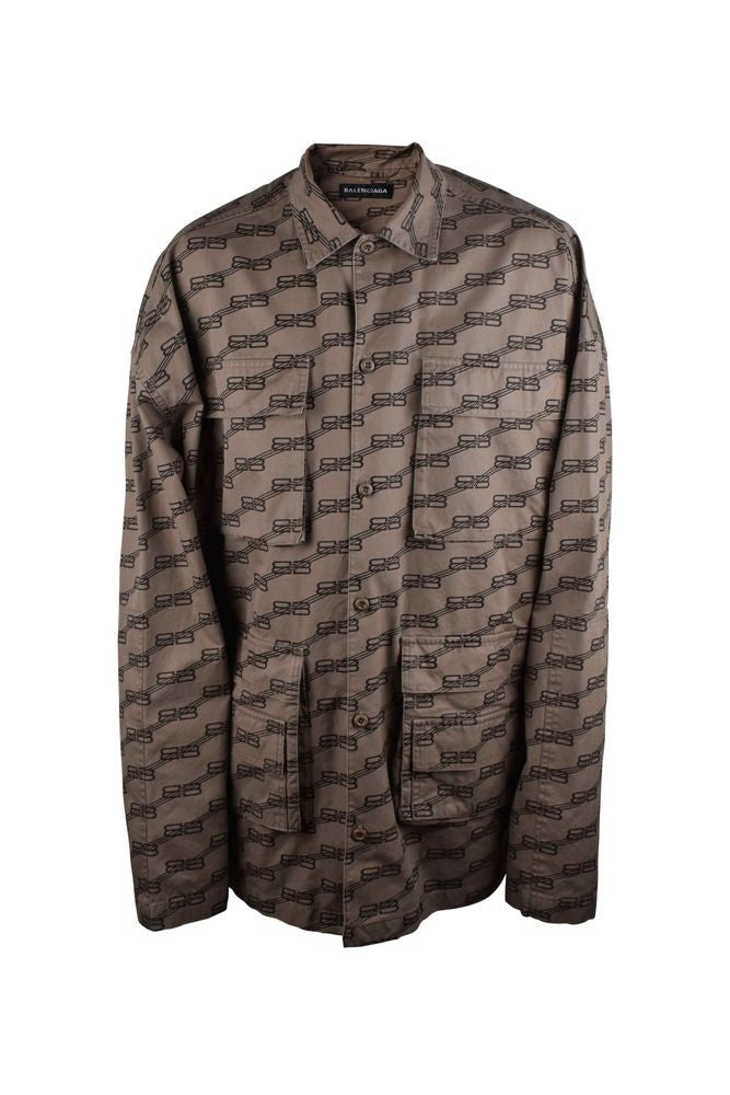 Balenciaga Beige Cargo Shirt With Iconic Logo Print