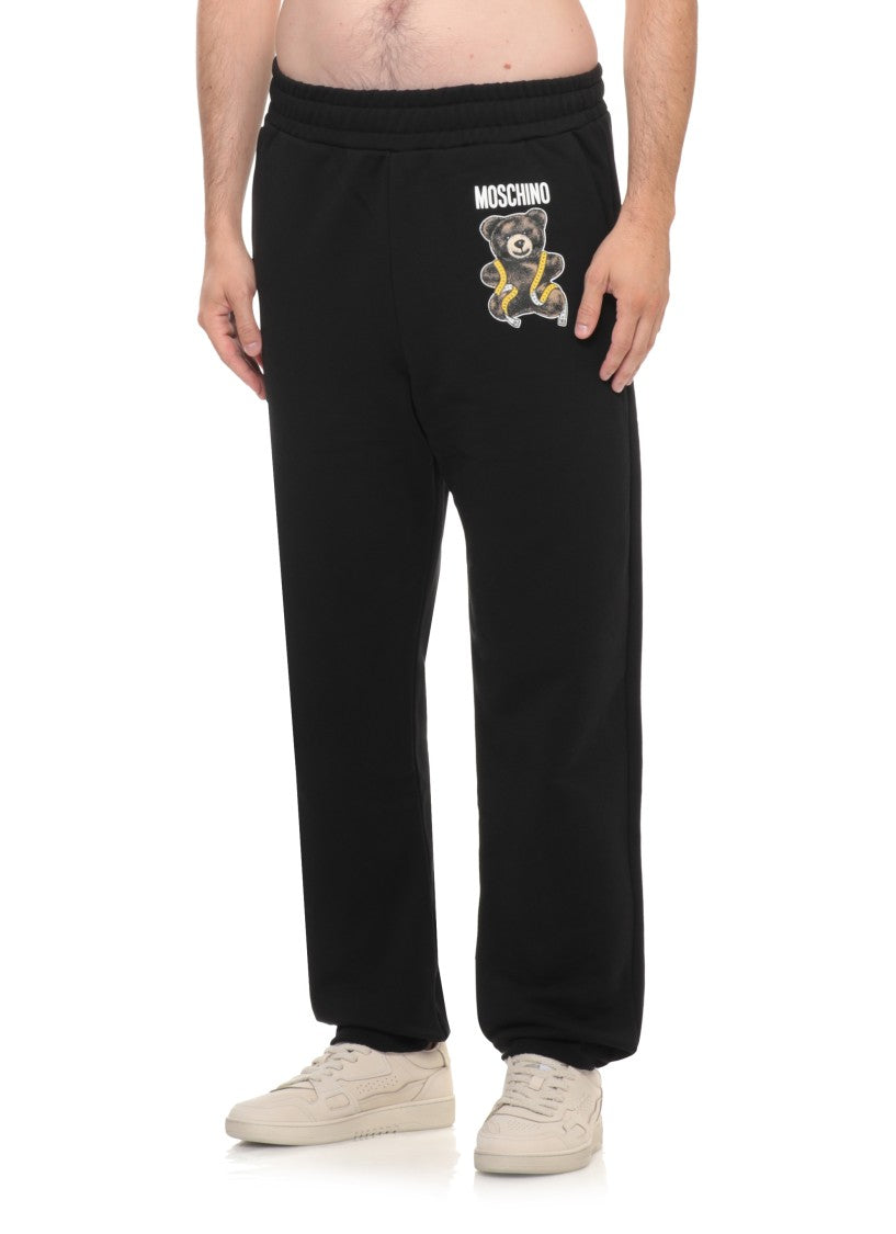 Moschino Black Contrast Teddy Bear Print Cotton Sweatpants