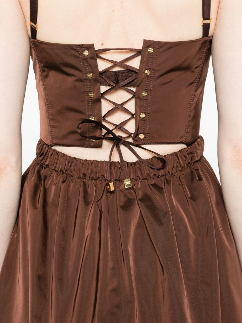 Elisabetta Franchi Brown Bustier Dress With Lace-Up Back Detail