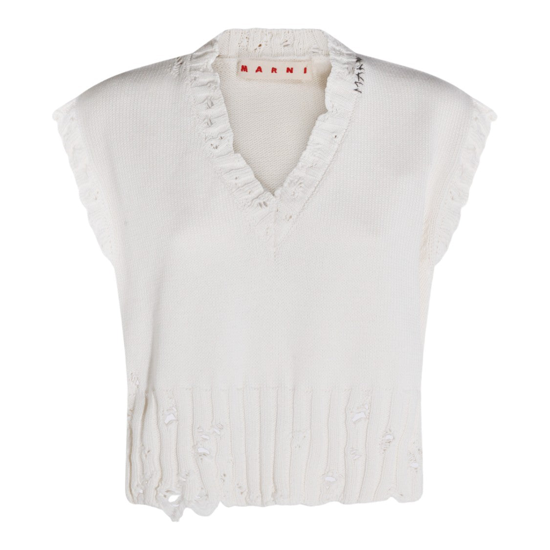 Marni Sleeveless V-Neck Sweater With Ruffled Edges