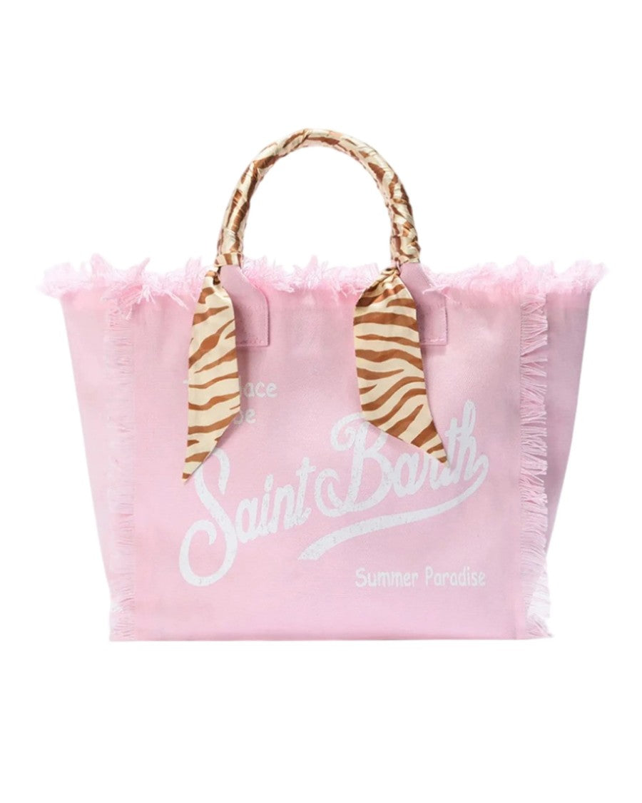 Mc2 Saint Barth Cotton Canvas Tote With Frayed Edges And Attached Scarf