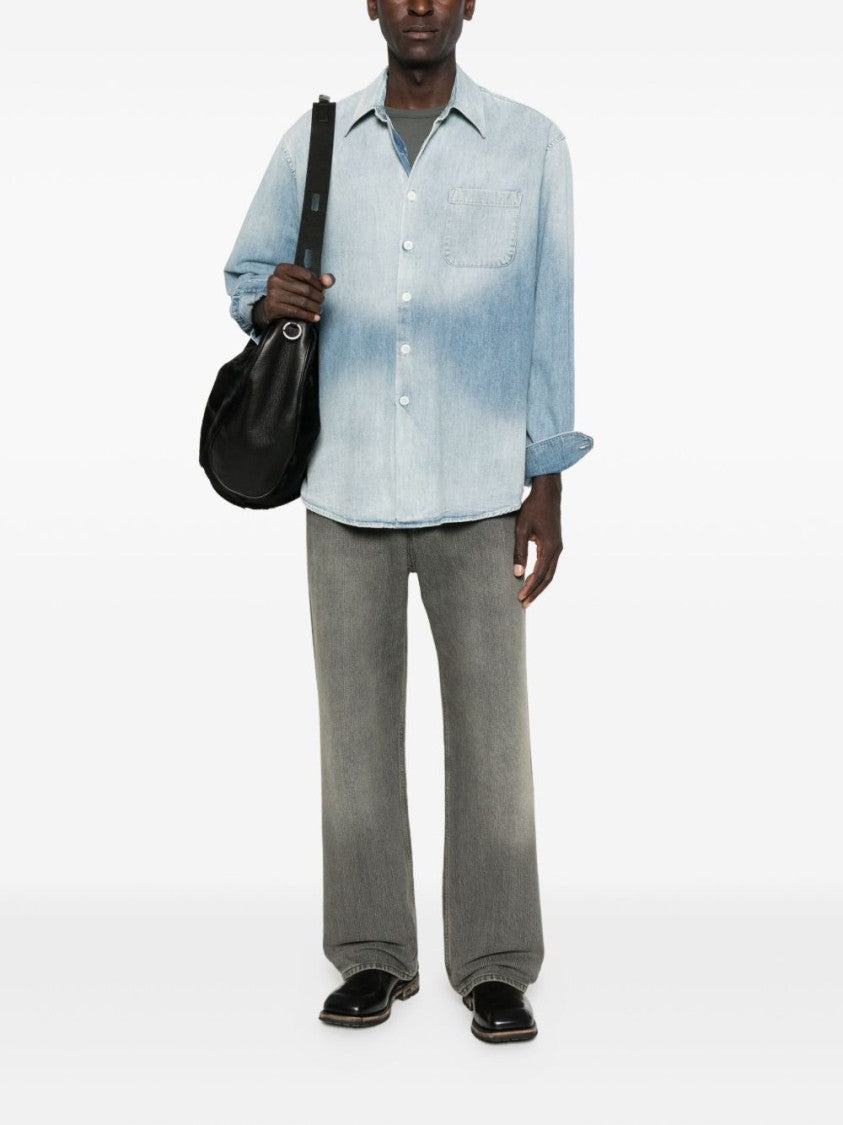 Our Legacy Washed Denim Casual Shirt With Point Collar