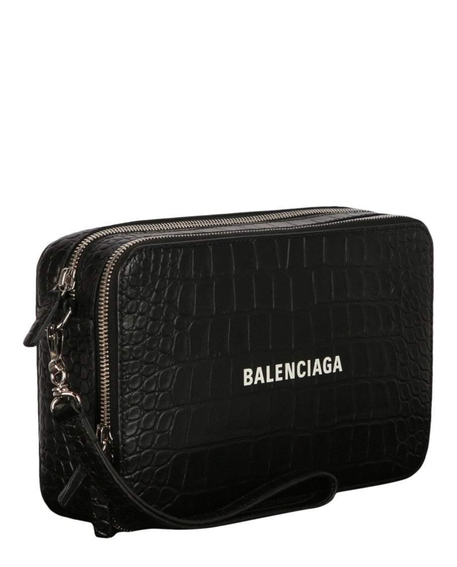 Balenciaga Crocodile Embossed Everyday Pouch With Strap