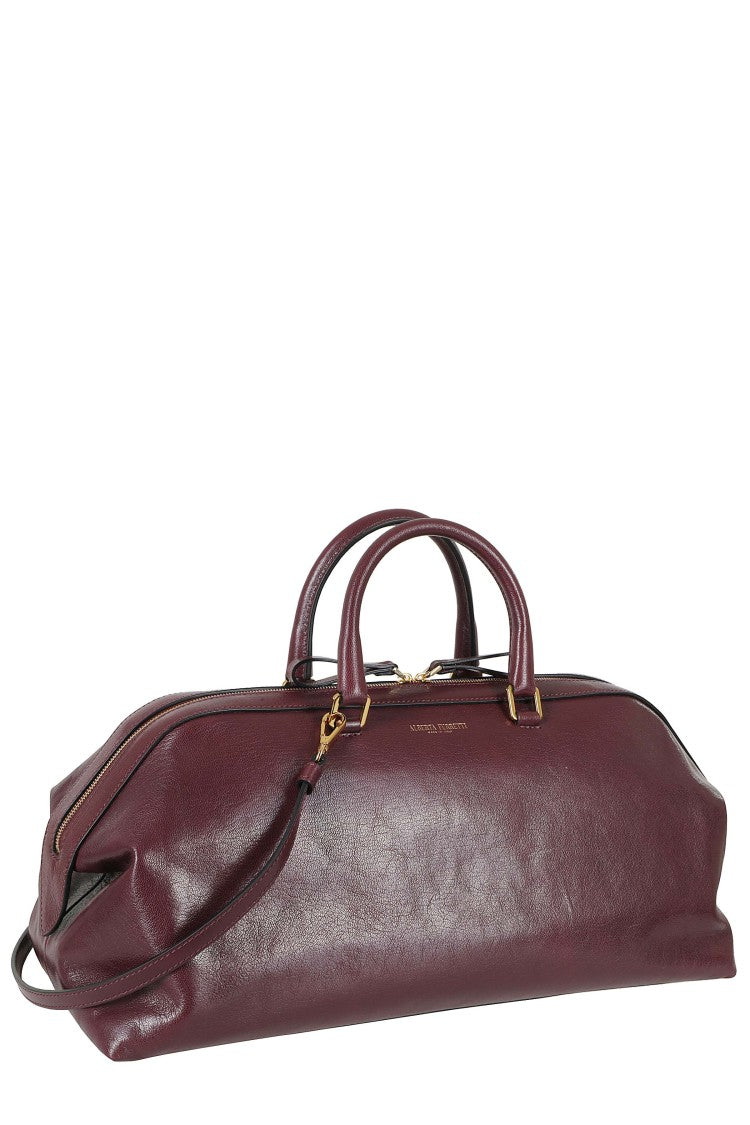 Alberta Ferretti Bordeaux Double Zip Embossed Logo Leather Tote Bag