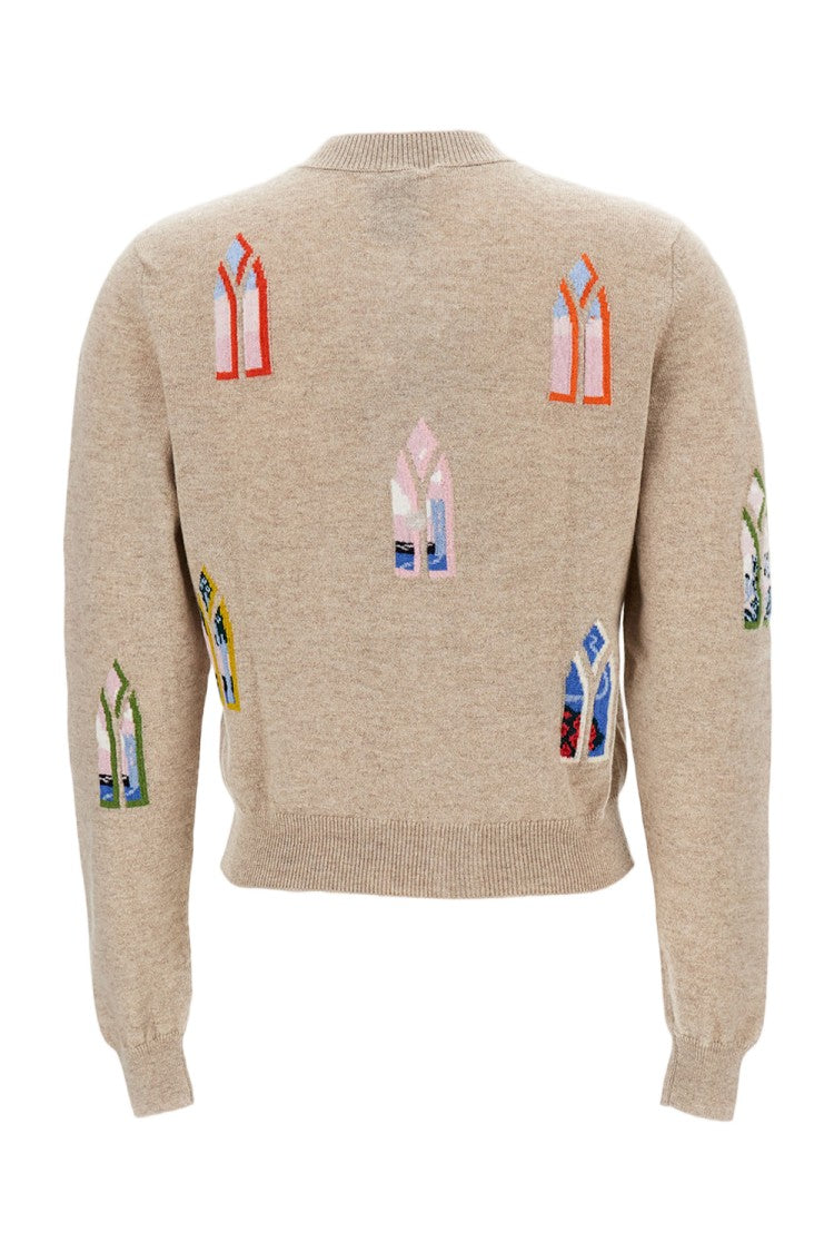 Barrie Geometric Print Wool Cardigan With Front Closure
