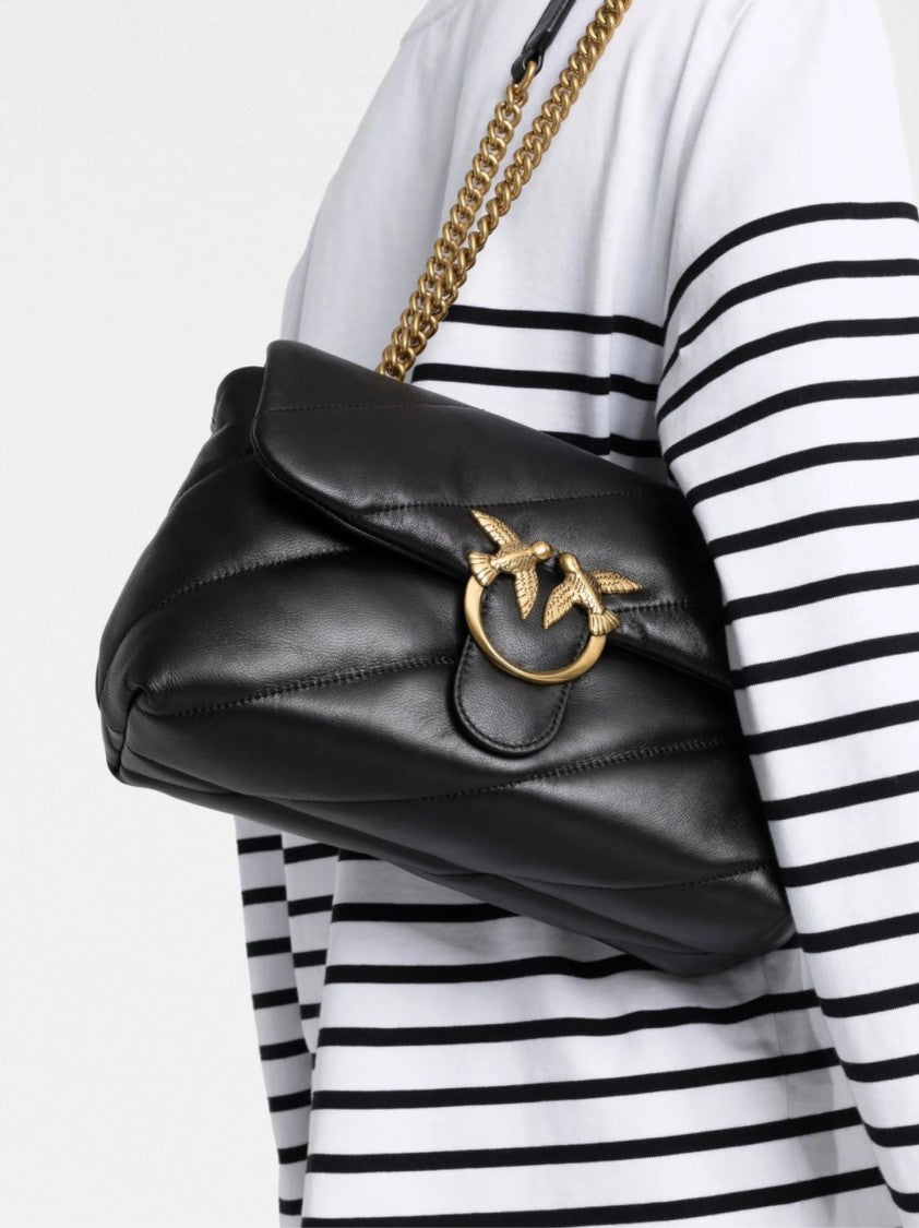 Pinko Quilted Shoulder Bag With Gold-Tone Emblem