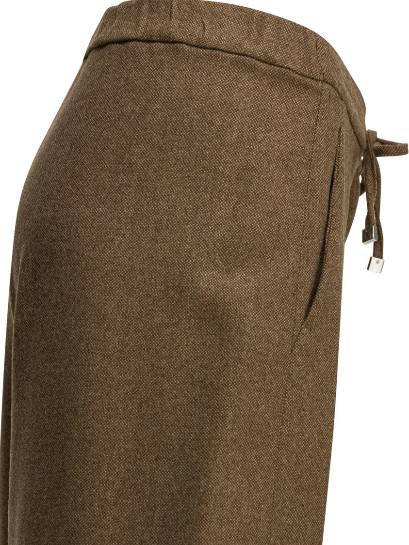 Max Mara Cropped Beige Trousers With Drawstring Waist And Textured Finish