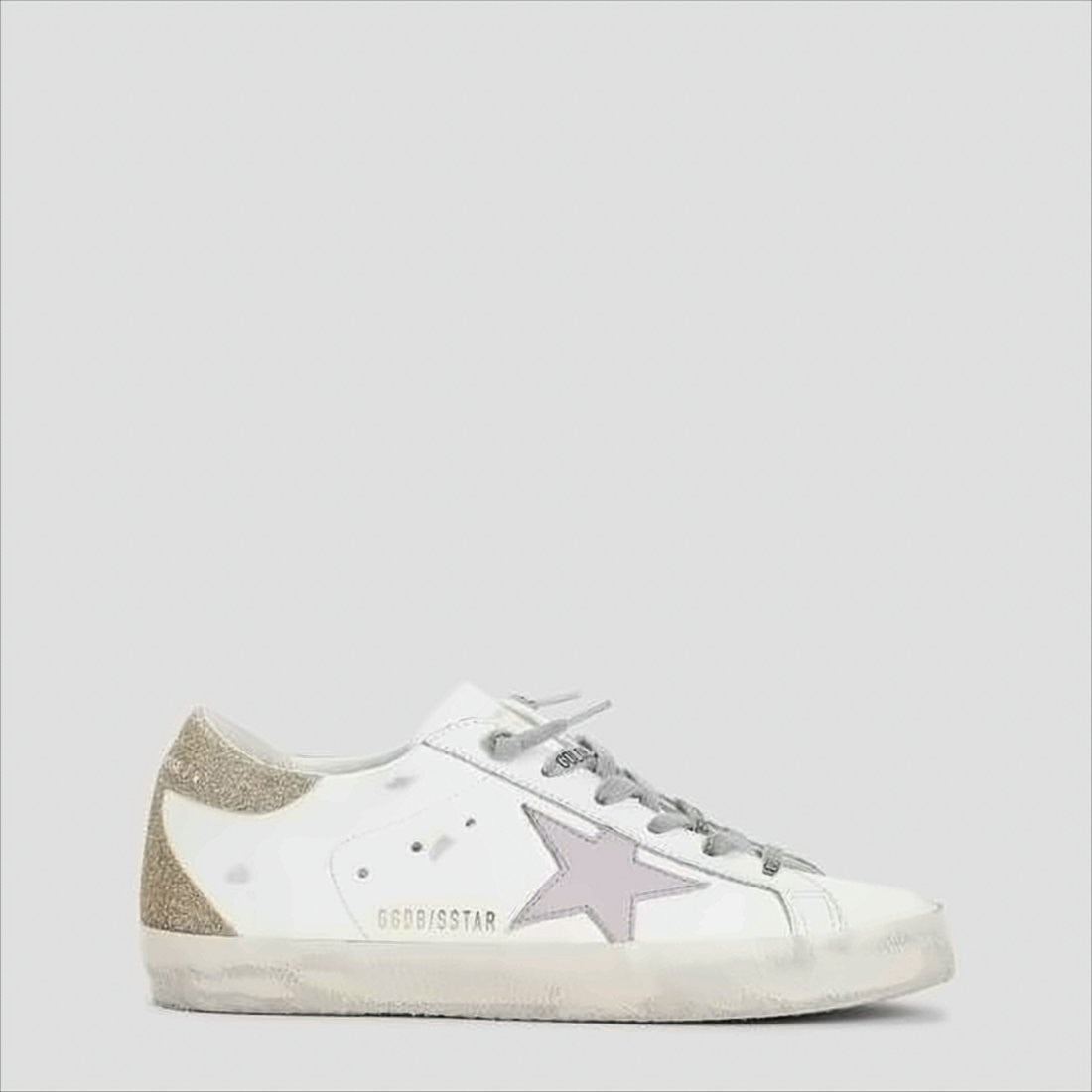 Golden Goose Distressed White Leather Sneakers With Pink Star Detail