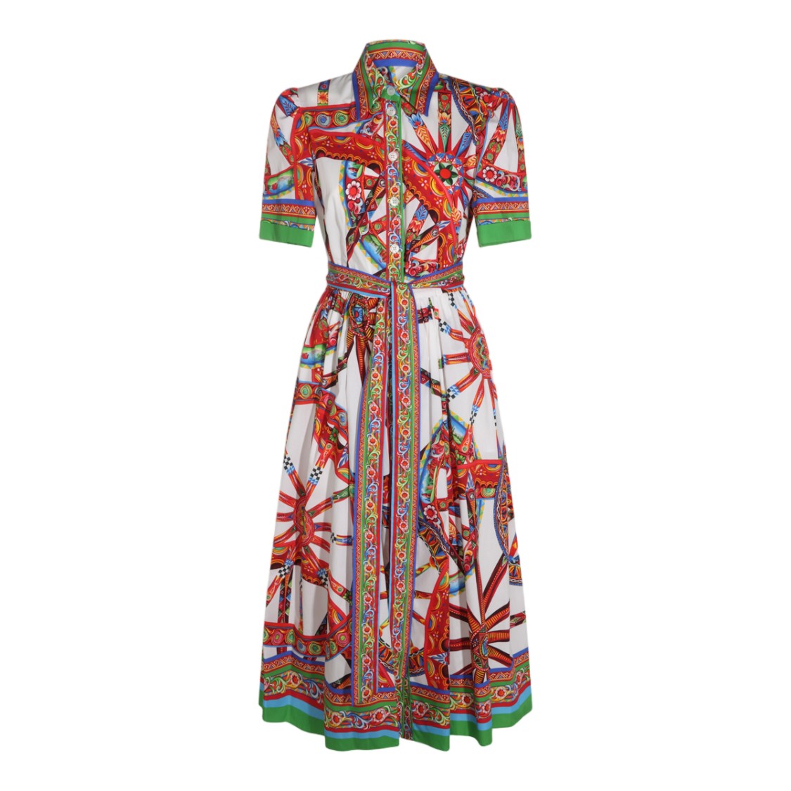 Dolce & Gabbana Belted Midi Shirt Dress With Bold Print