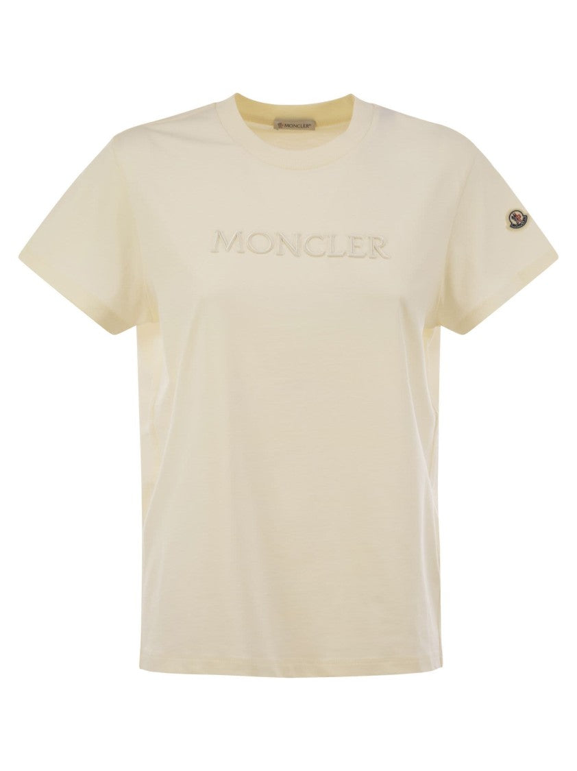 Moncler Cotton T-Shirt With Tone-On-Tone Embroidered Logo