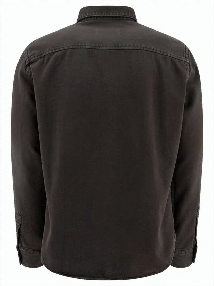 Ami Long Sleeve Black Cotton Button-Down Shirt With Embroidered Logo