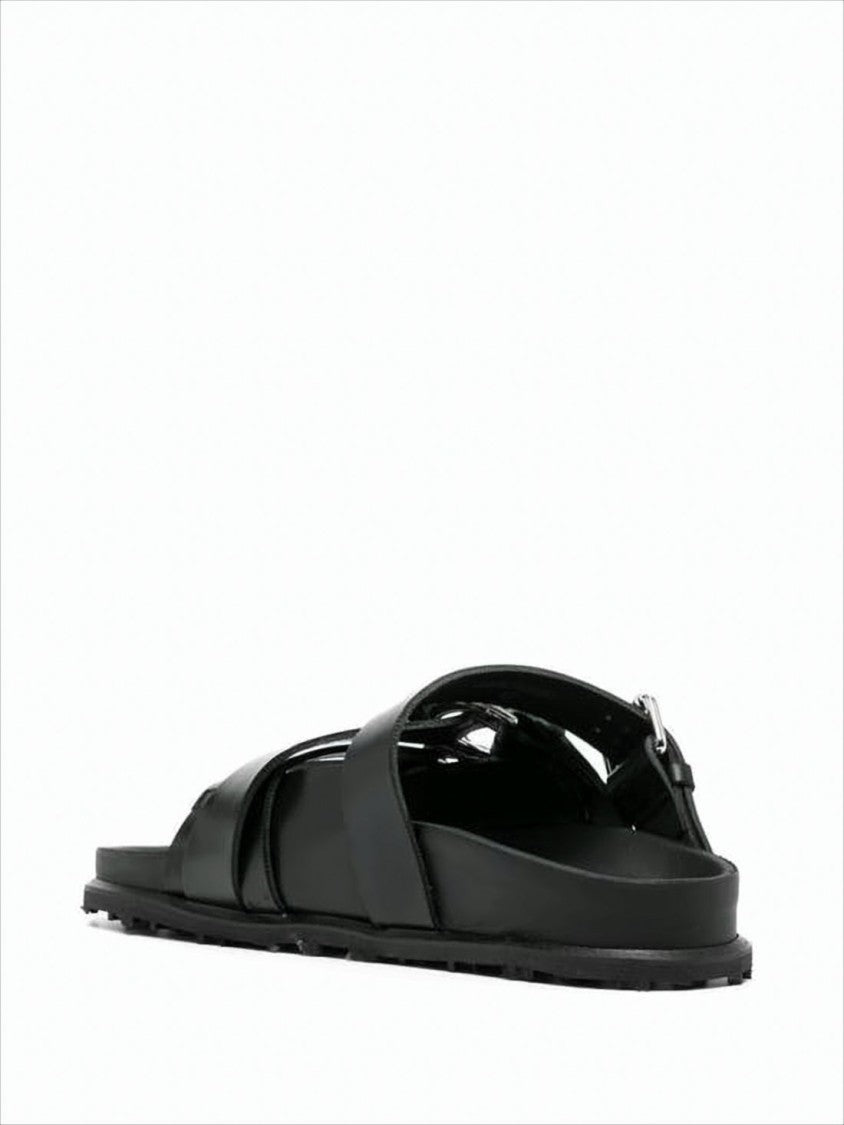 Marine Serre Black Leather Mule Sandal With Metallic Accents