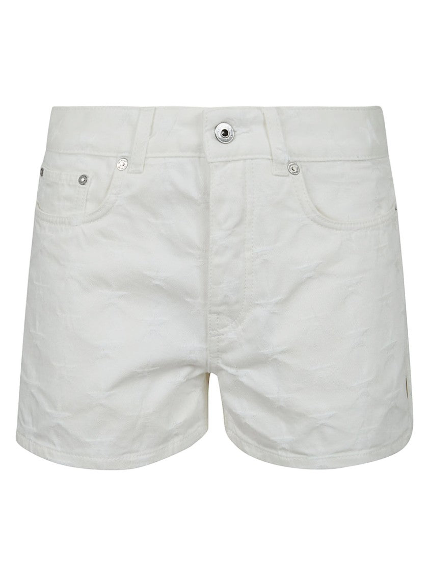 Off-White Tailored Cotton Denim Shorts With Tone-On-Tone Star Prints
