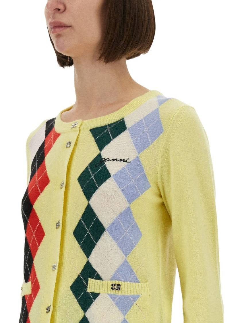 Ganni Vibrant Argyle Cardigan