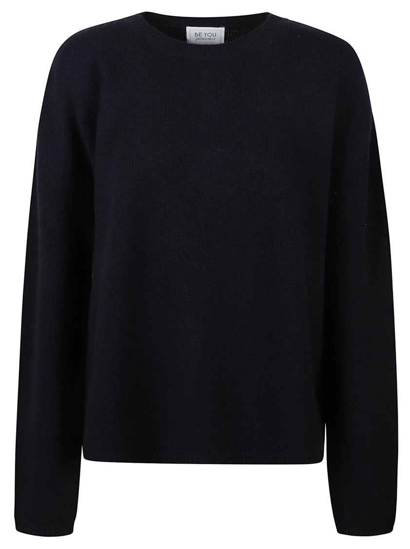 Be You Black Knit Sweater With Round Neckline And Cropped Hem