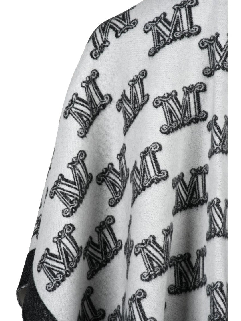 Max Mara Virgin Wool Poncho With Monogram Pattern And Fringe Detail