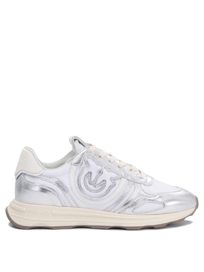 Pinko Silver Leather-Mesh Blend Sneakers