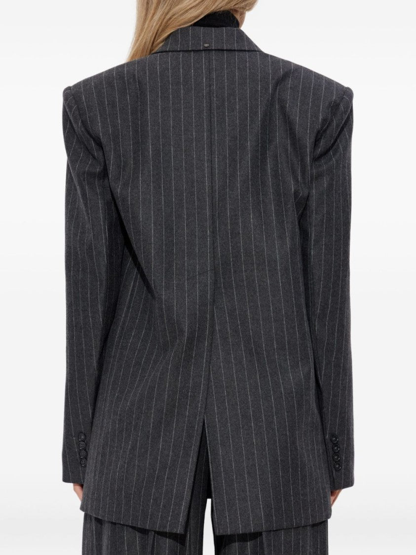 Sportmax Double-Breasted Oversized Anthracite Jacket With Pinstripe Detail