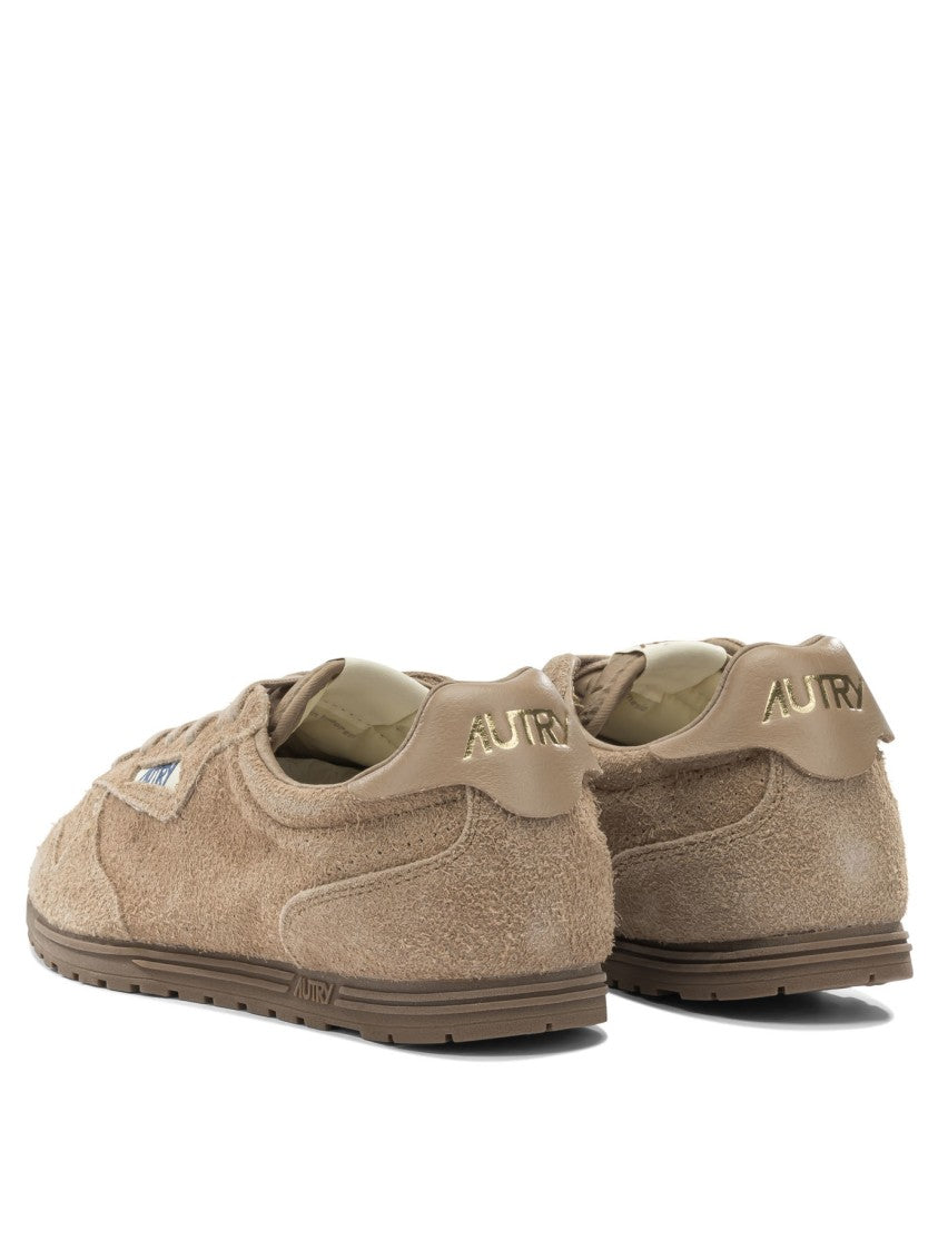 Autry Brown Textured Suede Sneakers With Minimalist Design