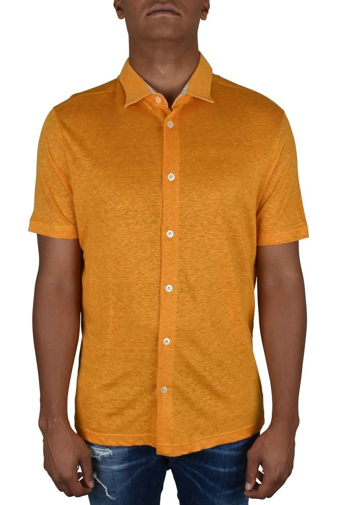Loro Piana Short-Sleeved Button-Down Shirt In Orange Linen