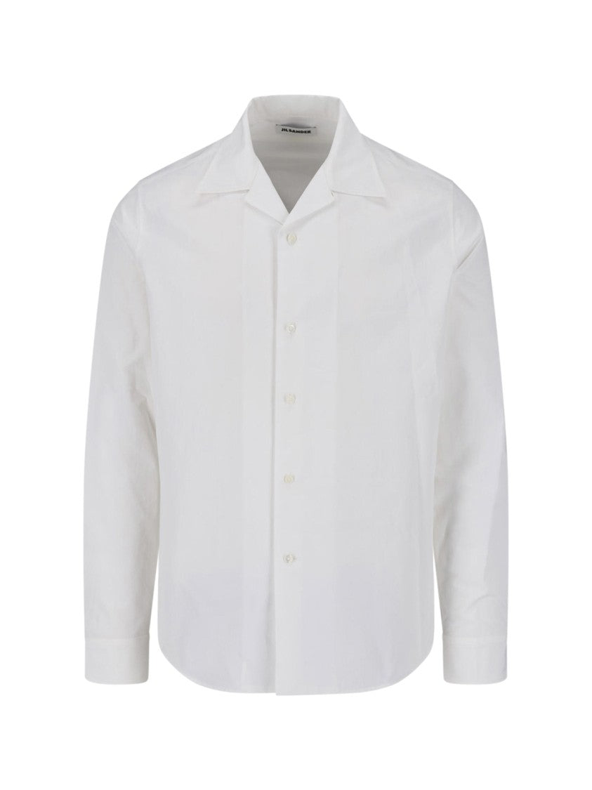 Jil Sander White Cotton Shirt With Bowling Collar And Button Closure