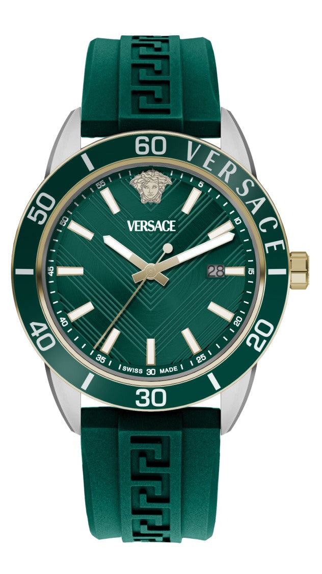 Versace Quartz Men's Watch With Green Dial And Silicone Strap