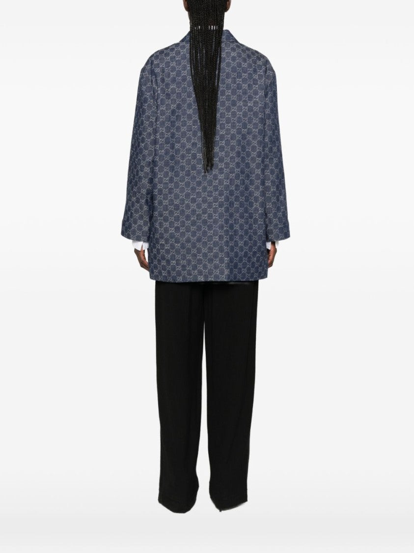 Gucci Boxy Monogram Blue Cotton Shirt