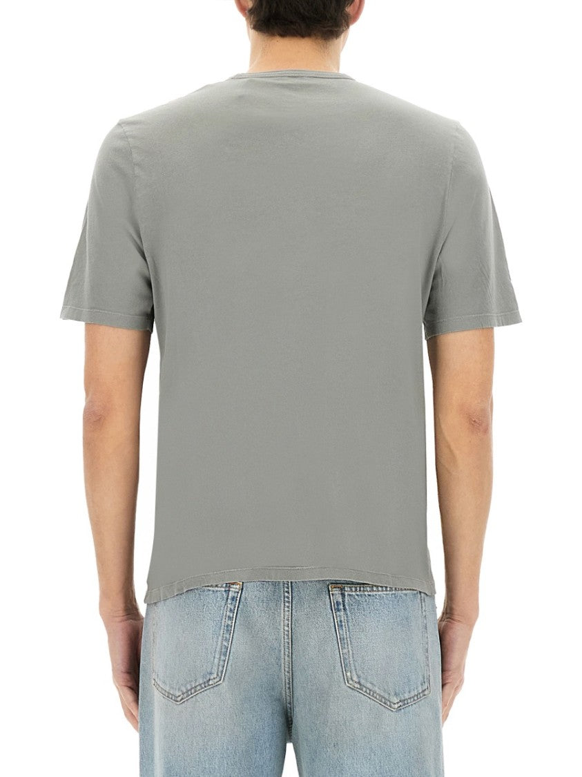 Saint Laurent Greyish-Green Cotton Relaxed T-Shirt
