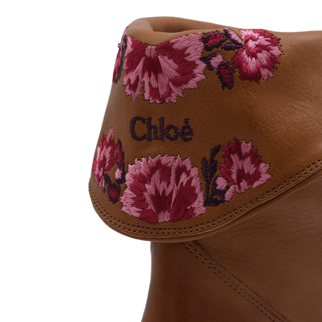 Chloé Mid-Calf Floral Embroidered Angled Block Heel Boots