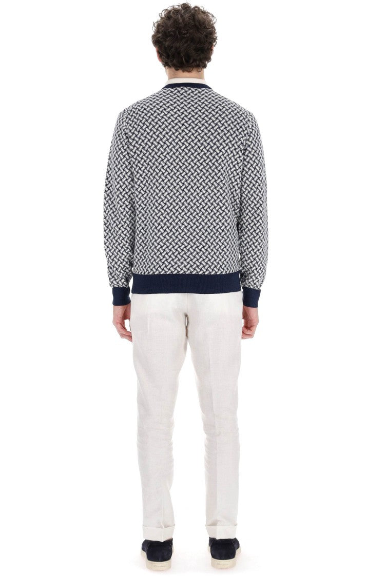 Drumohr Biscottino Pattern Cotton-Linen V-Neck Sweater