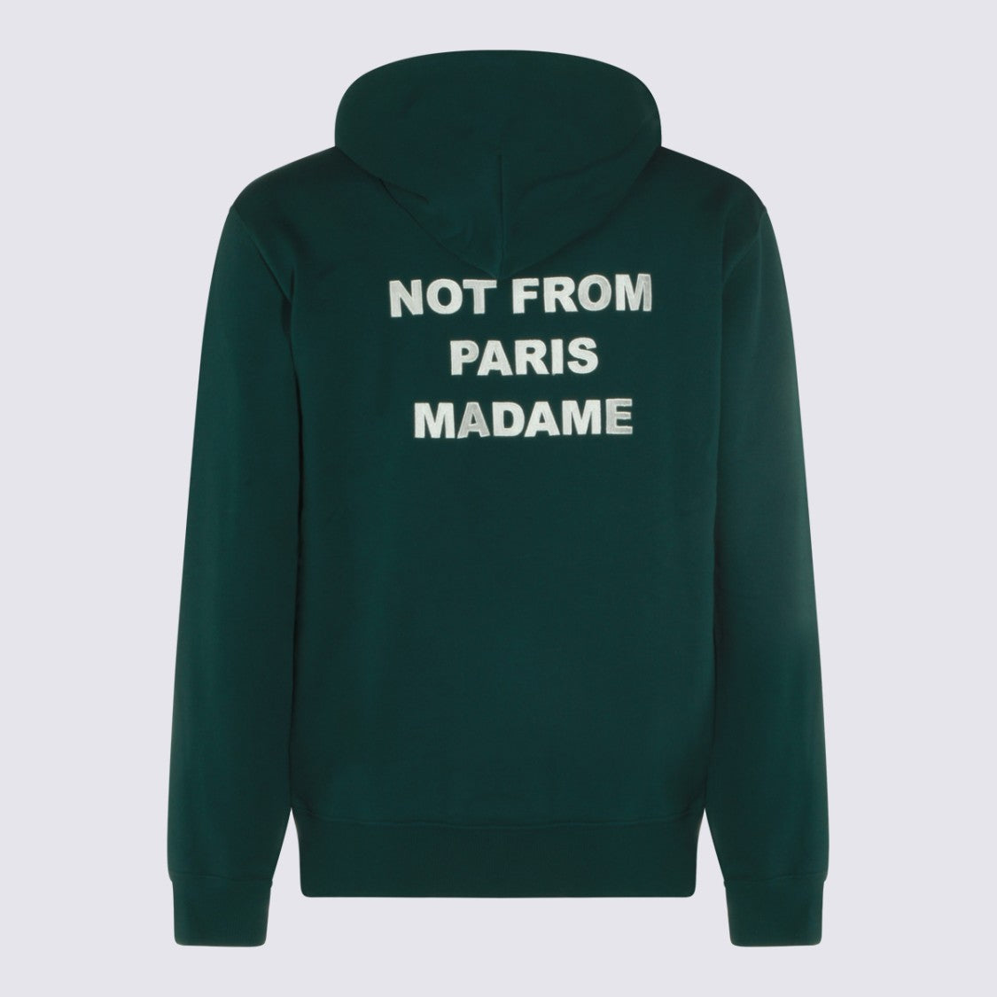 Drôle De Monsieur Deep Green Pullover Hoodie With Bold Text Design