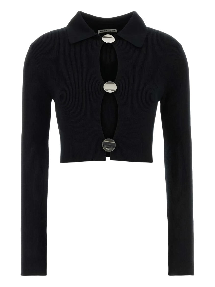 Jil Sander Black Cropped Ribbed Knit Cardigan