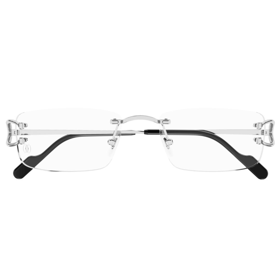 Cartier Rimless Rectangular Eyeglasses With Silver Metal Temples