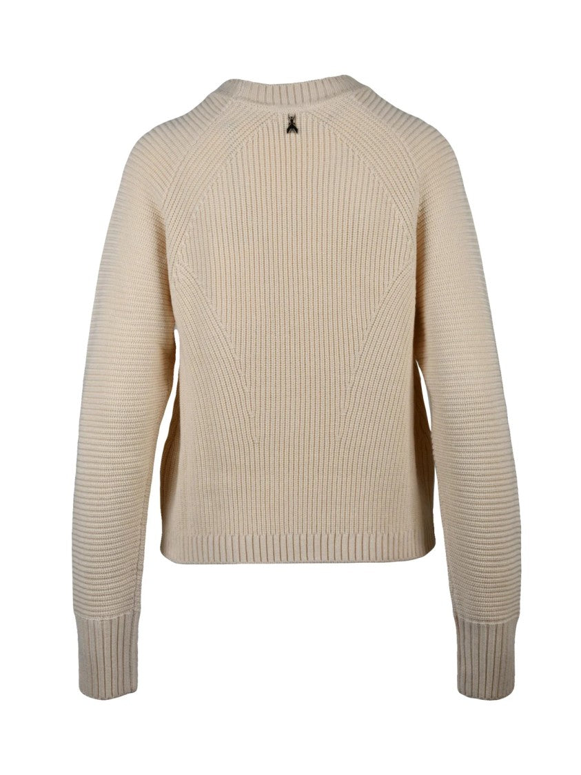 Patrizia Pepe Ribbed Texture Short Sweater With Geometric Design