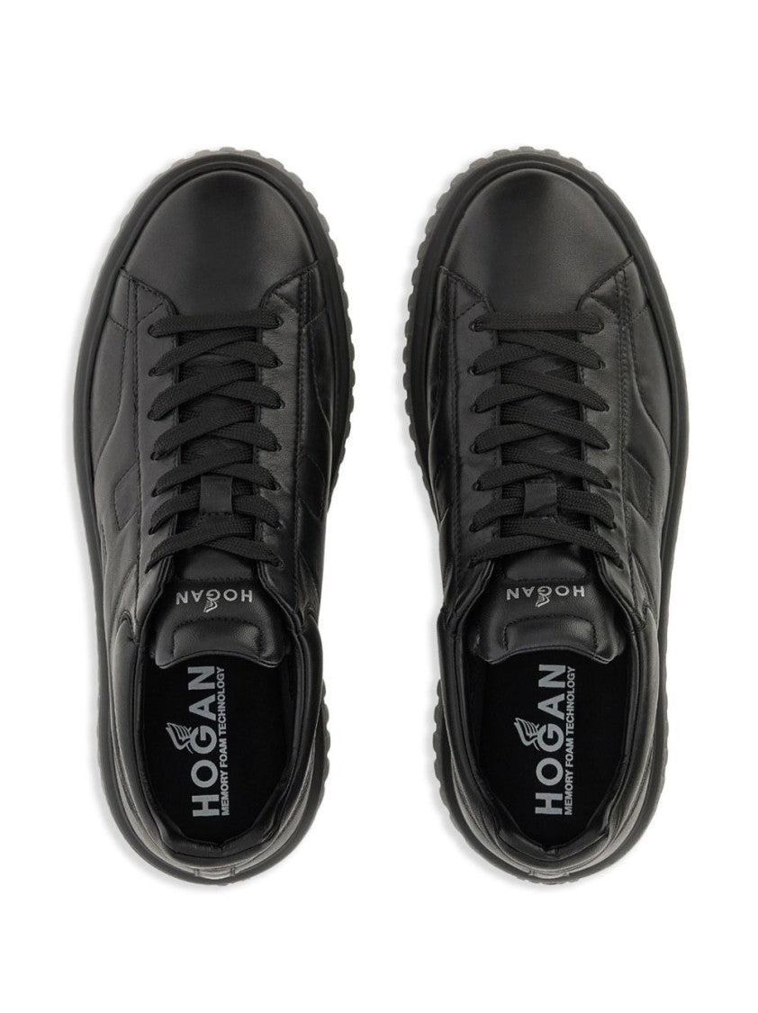 Hogan Black Leather Sneakers With Textured Sole