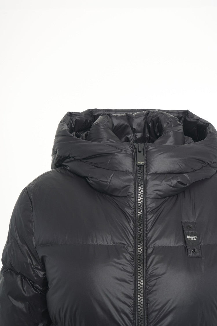 Blauer Long Down Jacket With Integrated Hood And Double-Slider Zipper