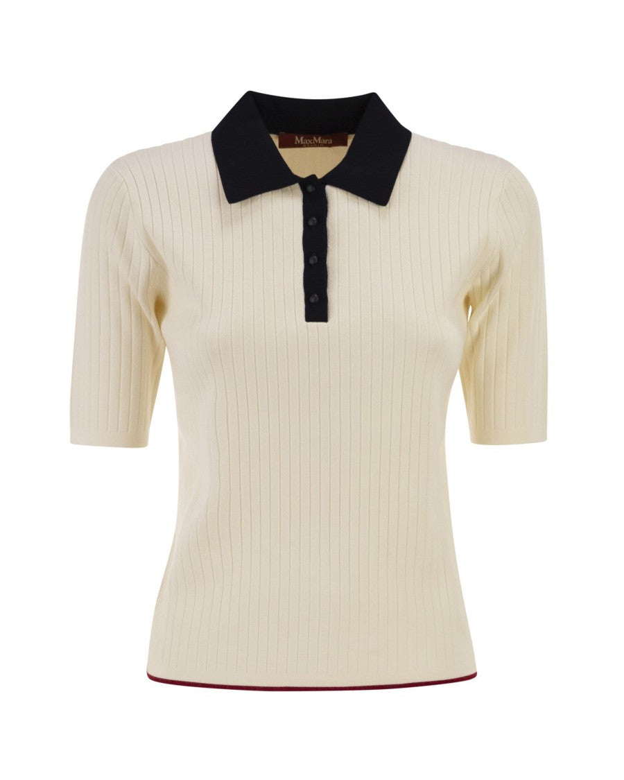 Max Mara White And Blue Knit Polo Shirt