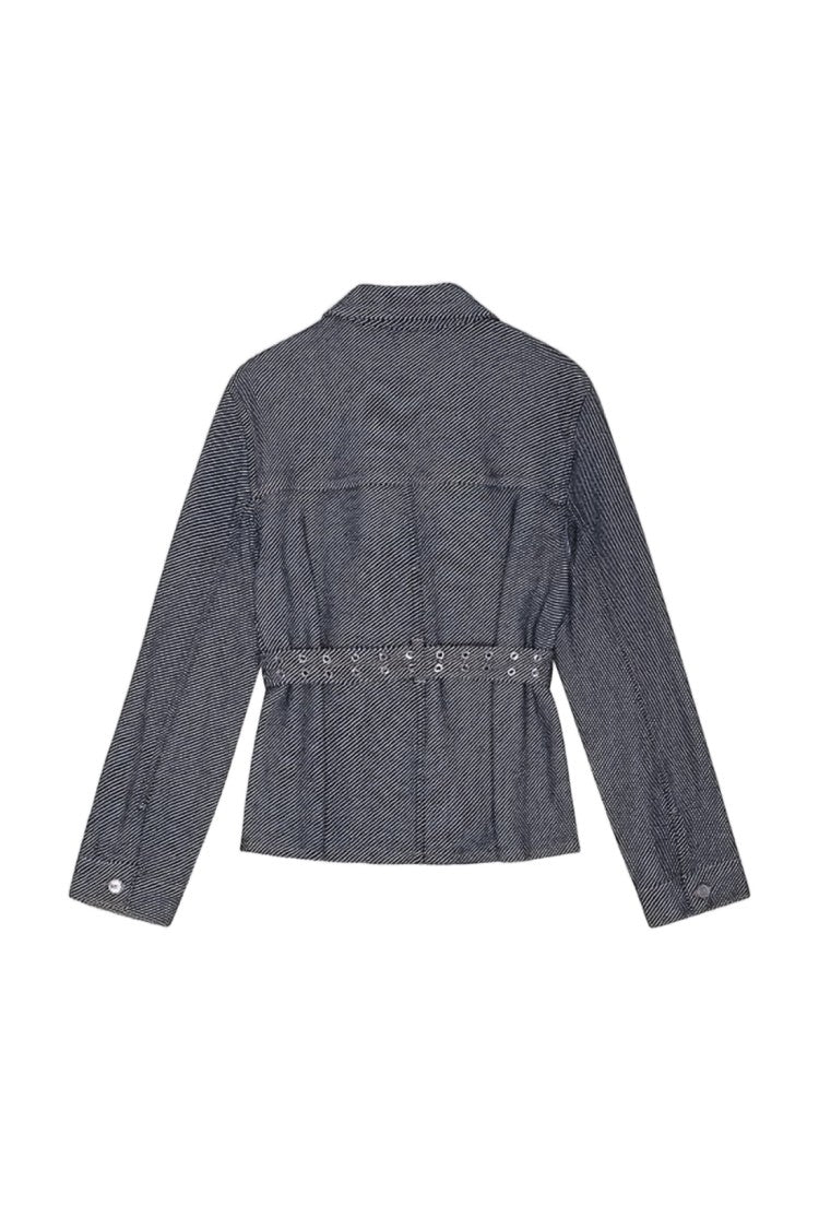 Ganni Classic Denim Jacket With Eyelet Belt Detail
