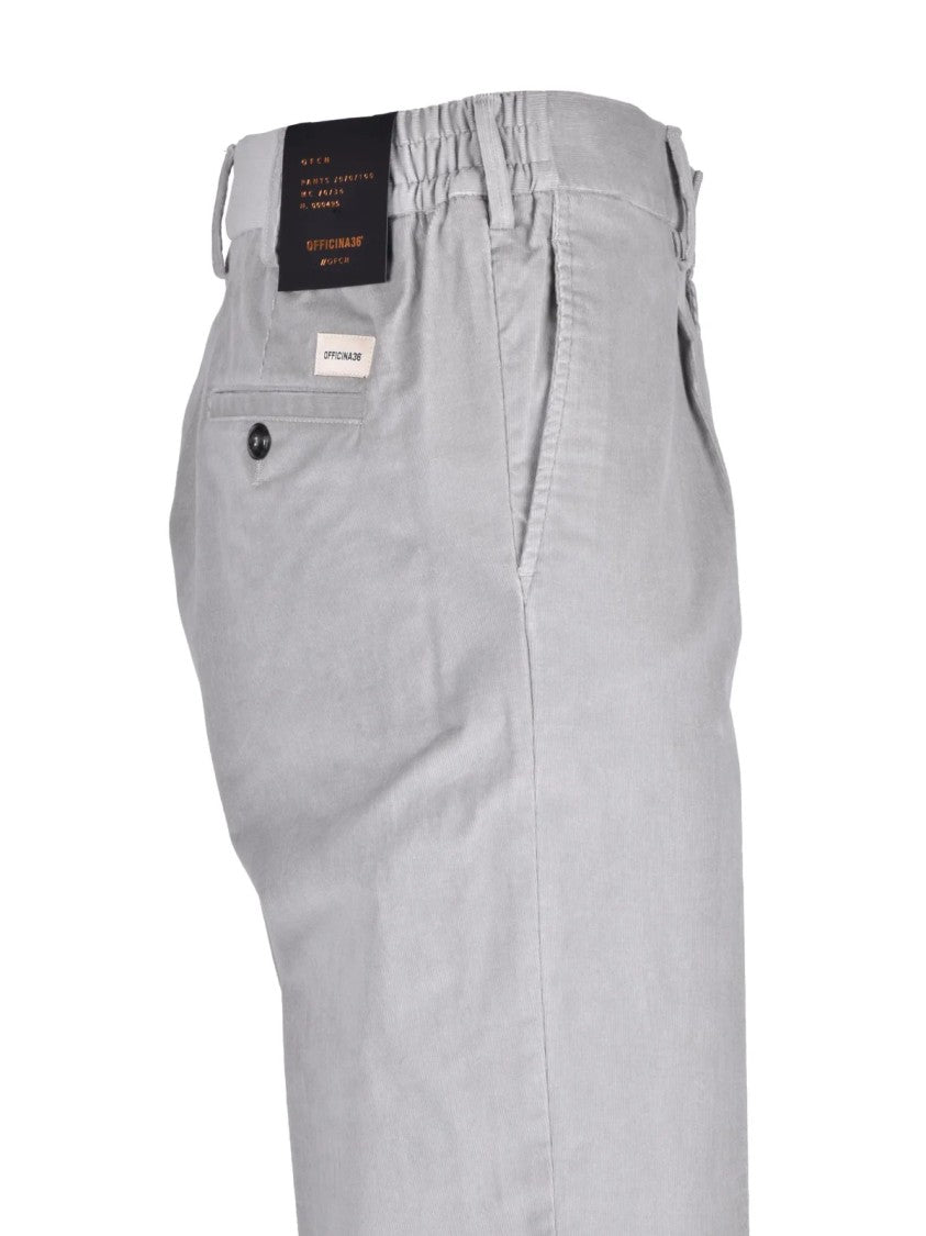 Officina 36 Grey Stretch Cotton Straight-Leg Formal Pants