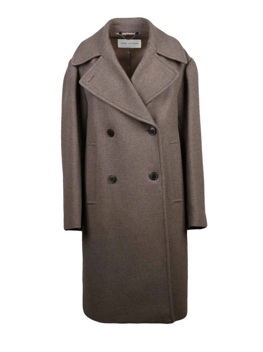 Dries Van Noten Taupe Wool-Blend Double-Breasted Coat